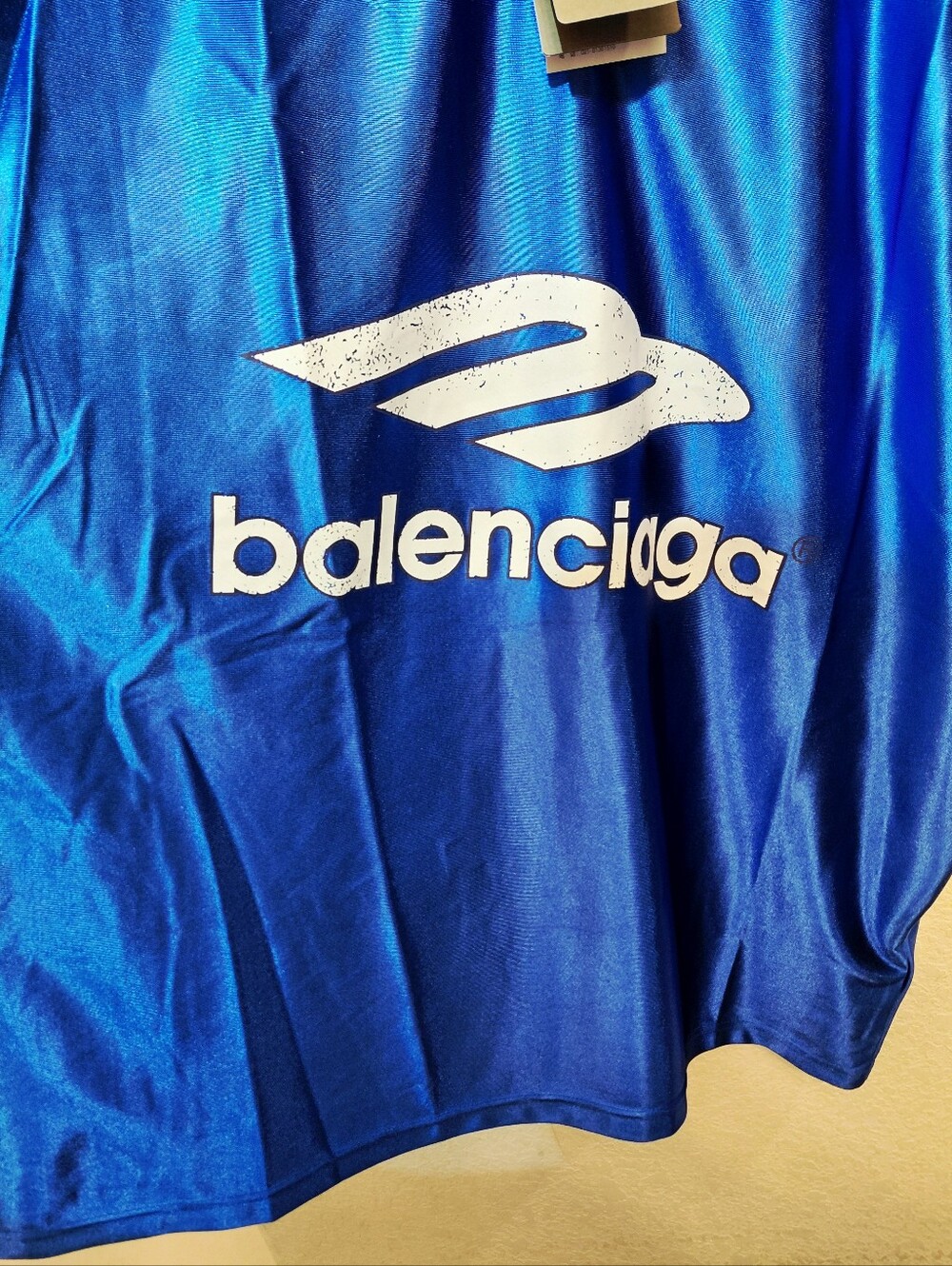 Authentic Balenciaga 3B Blue Logo Athletic Shiny Jersey with White Trim Large - Picture 5 of 10